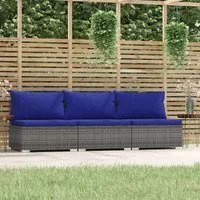 Divano a 3 Posti con Cuscini in Polyrattan Grigio 317572