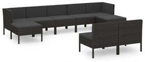 Set Divani da Giardino 9 pz con Cuscini in Polyrattan Nero