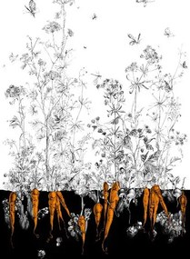 Edmond Petit Carta da parati Lièvres/Fenouil/Tournesol - Noir Orange - Fenouil Sauvage Gauche - Noir Orange Doré