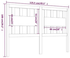 Testiera per Letto Nera 125,5x4x100cm in Legno Massello di Pino