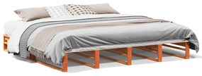 Letto Senza Materasso Marrone Cera 200x200 Cm İn Legno Di Pino /