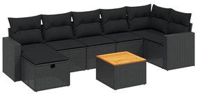 Set Divani da Giardino con Cuscini 8 pz Nero in Polyrattan