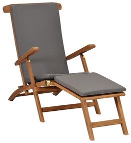 Sedia A Sdraio Con Cuscino Grigio Scuro Legno Massello Di Teak /