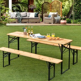Costway Set di 3 pezzi di tavolo da picnic pieghevole e panca, Tavolo da birra in legno da 176cm con 2 panche per patio