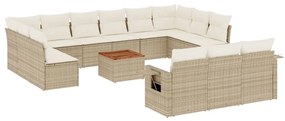 Set divani da giardino 14pz con cuscini in polyrattan beige