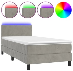 Letto a molle materasso e led grigio chiaro 80x200 cm velluto