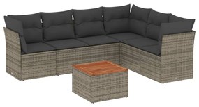 Set divani da giardino 7 pz con cuscini grigio in polyrattan