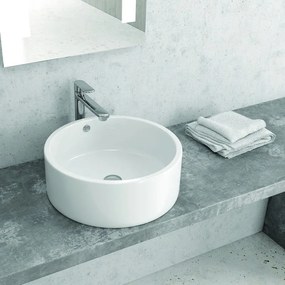Lavabo design da appoggio rotondo 42cm in ceramica bianca lucida | Litos-342 - KAMALU