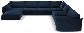 Divano angolare blu scuro (con penisola a destra/a U) con rivestimento in velluto Vanda – Mazzini Sofas