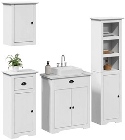 Set Mobili Da Bagno 4 Pz Bodo Bianco İn Legno Massello Di Pino /