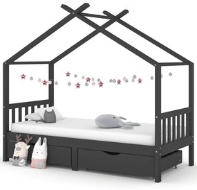 Giroletto Bambini Cassetti Grigio Scuro Pino Massello 90x200 Cm /