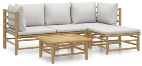 Set salotto da giardino 5pz con cuscini grigio chiaro bambù