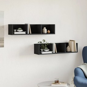 Mobili parete 2 pz neri 75x18x16,5 cm in legno multistrato
