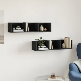 Mobili parete 2 pz neri 75x18x16,5 cm in legno multistrato