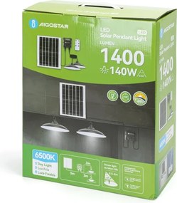 Aigostar - Lampada solare a sospensione LED 2xLED/70W/12V 12000 mAh 6500K Ø 23,5 cm + telecomando