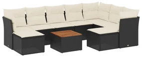 Set divani da giardino 10pz con cuscini in polyrattan nero