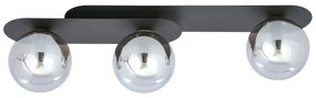 Plafoniera Minimal 3 Luci Teia In Acciaio Nero E Sfere Vetro Fumè