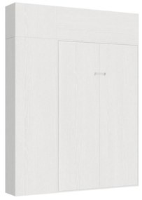 Letto matrimoniale francese a scomparsa 140 verticale Kentaro con colonna e pensili, Bianco Frassino / Colonna e Pensili