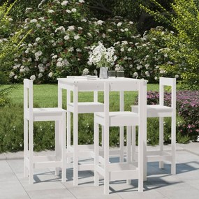 Set Bar Da Giardino 5 Pz Bianco İn Legno Massello Di Pino /