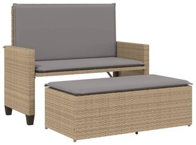 Panca da giardino con cuscini e poggiapiedi beige in polyrattan