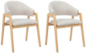 Sedia con braccioli in Tessuto e Legno di hevea Beige - Lotto di 2 - SOLUNA