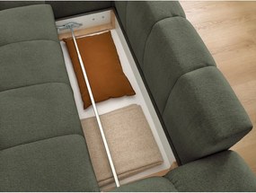 Divano angolare verde allungabile e con contenitore (penisola a sinistra/chaise lounge) con rivestimento in ciniglia Everest – Bobochic Paris