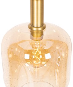 Lampada a sospensione di design nera con ottone e vetro ambrato - Zuzanna