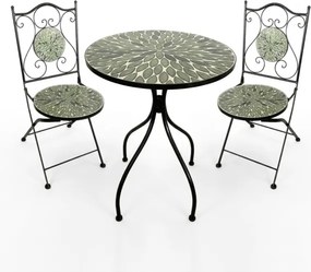 Set Bistrot Tavolo Maioliche D60xH75 Con 2 Sedie Pieghevoli Fogliarte