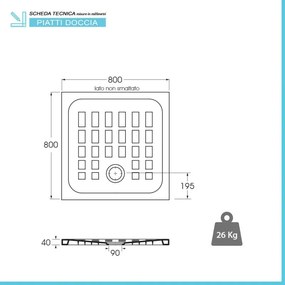 Piatto doccia 80x80 H 4 quadrato in ceramica bianca con antiscivolo Cube