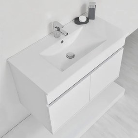 Mobile bagno sospeso da 90 cm Duble bianco lucido con lavabo e specchio