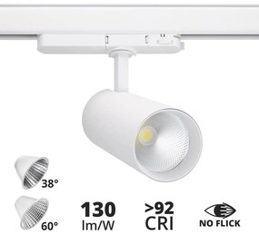 Faro LED 34W per Binario Trifase 38° + 60° Bianco con driver Philips CRI92 Colore Bianco Caldo 2.700K