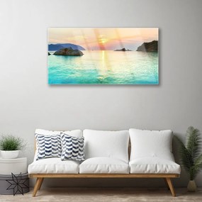 Quadro vetro Sole Rocce Mare Paesaggio 100x50 cm