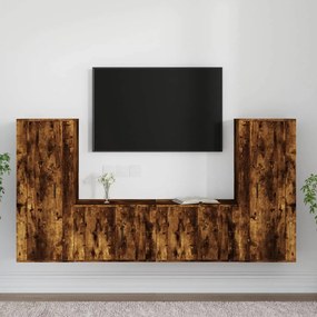 Set di Mobili Porta TV 4 pz Rovere Fumo in Legno Multistrato