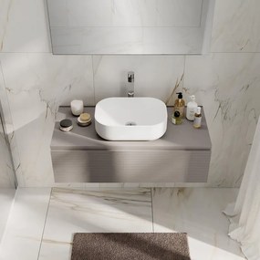 Mobile da bagno sospeso Step rigato con top , 1 cassetto un cassetto a chiusura ammortizzata L100 taupe, lavabo non incluso