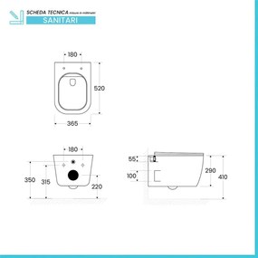 Wc sospeso bianco design quadrato in ceramica con scarico Rimless Kayra
