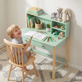 Scrivania per Bambini 5-12 Anni 90x52x105 cm con 3 Ripiani e 2 Cassetti in Legno Verde...
