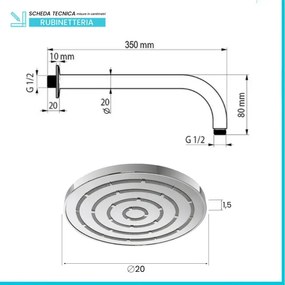 Set Soffione doccia Ø 20 cm e braccio di 35 cm in finitura cromo anticalcare Hidra