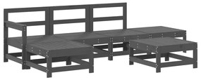 Set salotto da giardino 6 pz grigio in legno massello di pino