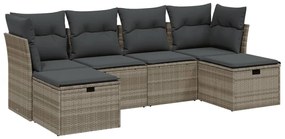 Set divano da giardino 6pz con cuscini grigio chiaro polyrattan