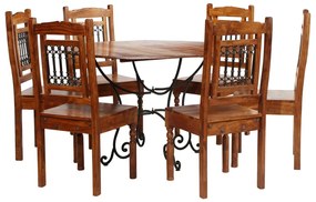 Set Tavolo Da Pranzo 7 Pz İn Legno Massello Di Acacia /