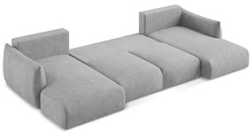 Divano angolare grigio chiaro allungabile (a U) con rivestimento in ciniglia Leila – Makamii