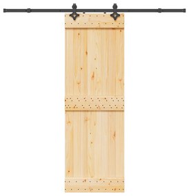 Porta Scorrevole Con Set Hardware 70x210 Cm Legno Massello Pino /