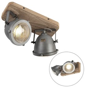 Faretto intelligente industriale grigio con legno incl. 2 WiFi GU10 - Emado