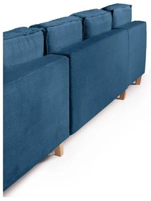 Divano angolare blu allungabile (con penisola a destra/a forma di "U") con rivestimento in velluto a coste Tori – Bonami Selection