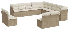 Set divano da giardino 13 pz con cuscini beige in polyrattan