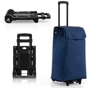 Costway Carrello pieghevole con borsa rimovibile, Carrello portatile della spesa con 2 ruote flessibili in ABS Blu