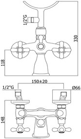 Paffoni Iris Irv027 Gruppo vasca classico esterno con doccetta supporto snodato e flessibile 150 cm cromo