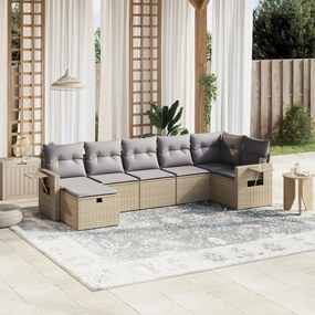 Set Divano da Giardino 7 pz con Cuscini Beige Misto Polyrattan