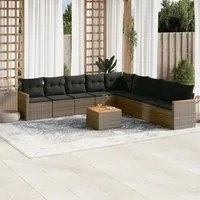 Set Divano da Giardino 10 pz con Cuscini Grigio in Polyrattan 3258469