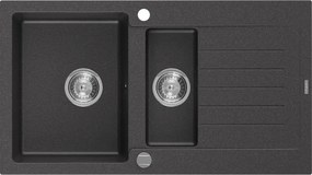 Mexen Matias lavello in granito 1,5 vasche con scolapiatti 900 x 505 mm, nero maculato, sifone cromato - 6502901505-76